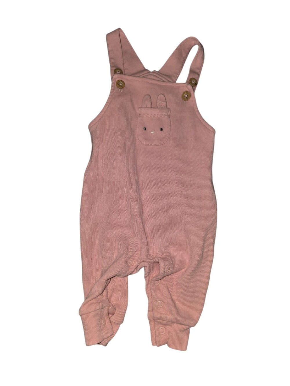 7/649. Carter's Baby Girl Dusty Pink Knit Overalls with Bunny Pocket